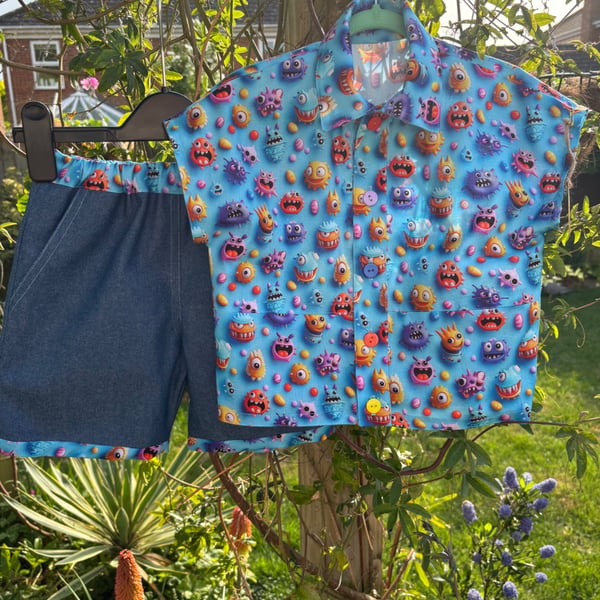 Cute Little Monsters Shirt and Shorts Set