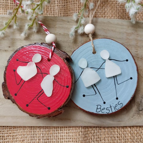 Sea Glass Besties Wooden Hanging Decoration - Gift for Friends, Thank you Gift