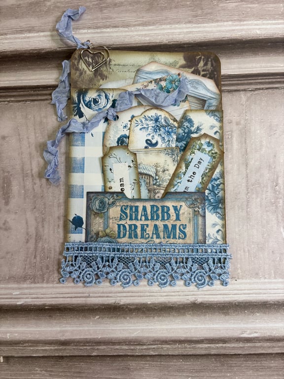 Ephemera - Blue Floral Tag Pocket by Carolee Crafts PB8 0056