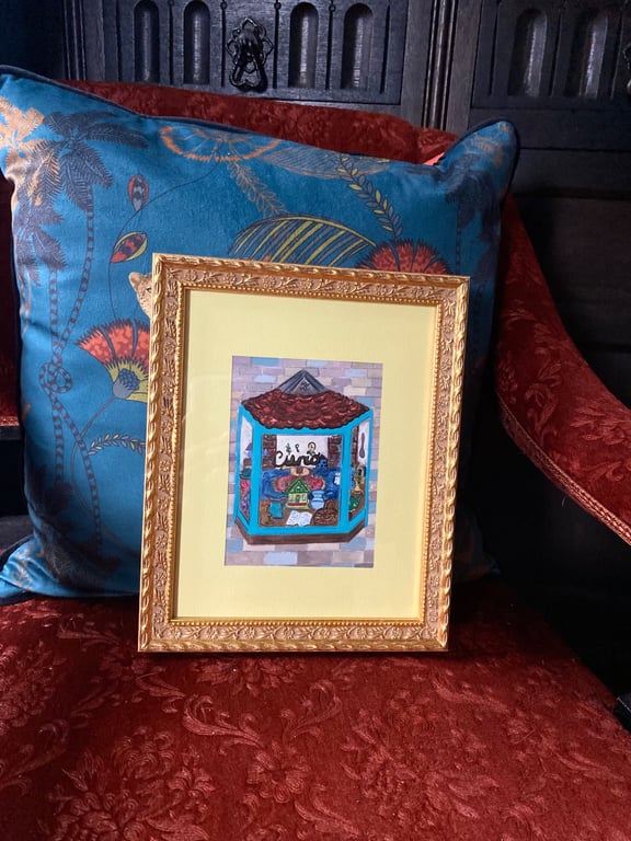Curio Shop Window Painting - Framed in a Vintage Gilt Frame - original painting