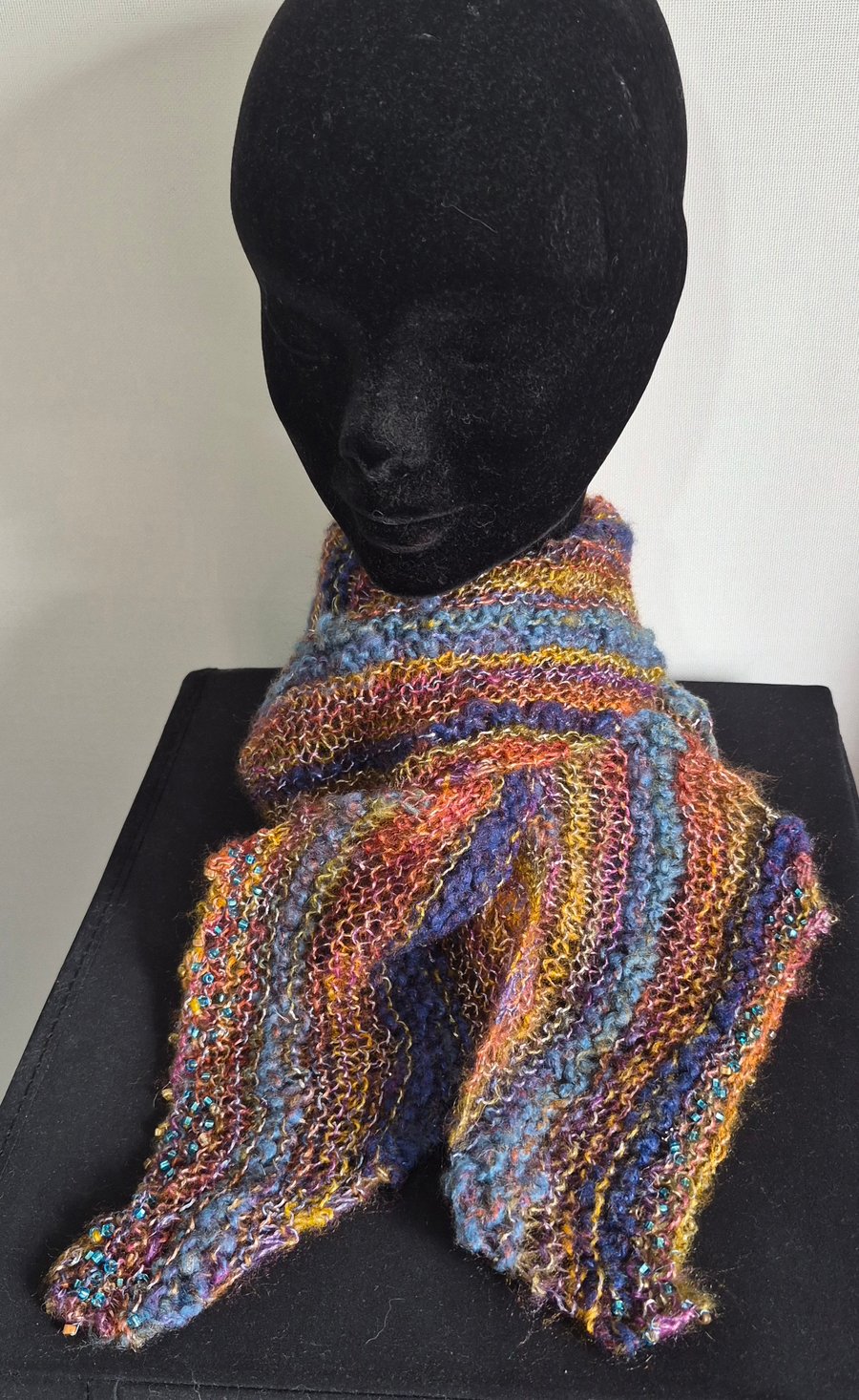 30..Hand Knitted Long Scarf. Multicoloured with Sparkle. 