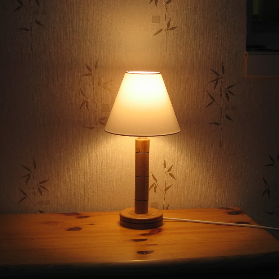English Handmade Oak Wood Bedside Table Lamp