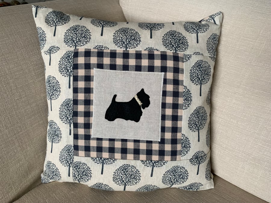 Scottie Dog Panel Applique Cushion