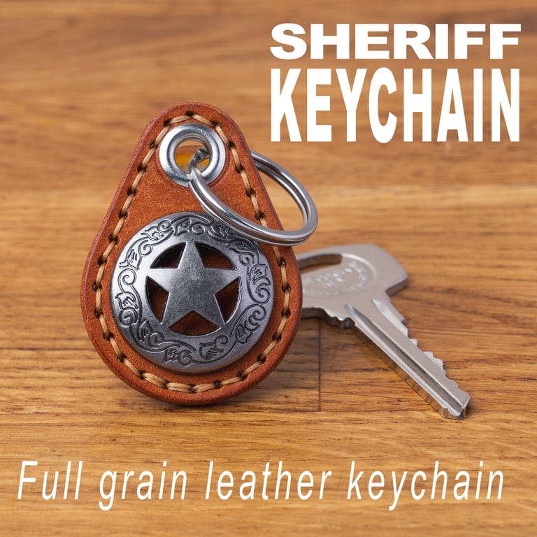 Handmade Leather Keychain with Sheriff Star Concho: Personalized Western Key Hol