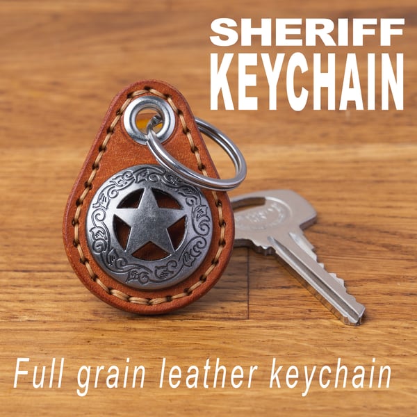 Handmade Leather Keychain with Sheriff Star Concho: Personalized Western Key Hol