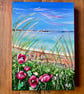 Poppy Seascape, Whitley Bay. Acrylic Painting on A5 wood panel. - Image 7