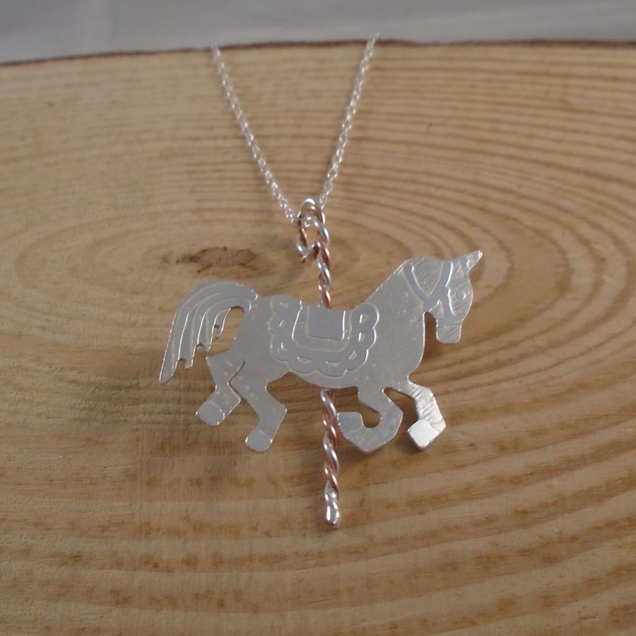 Sterling Silver and Copper Carousel Horse Necklace