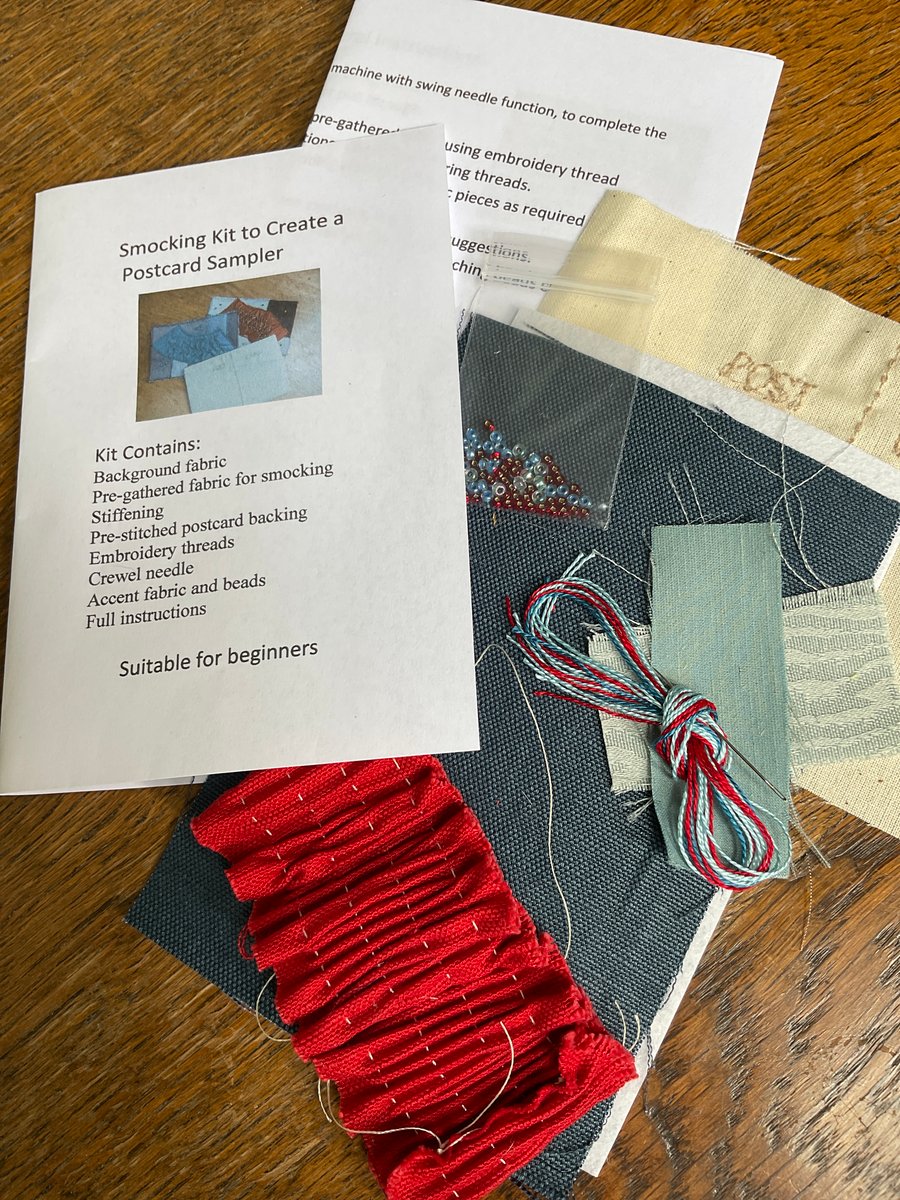 Beginners Smocking Kit to Create a Postcard Sampler, Navy and Red