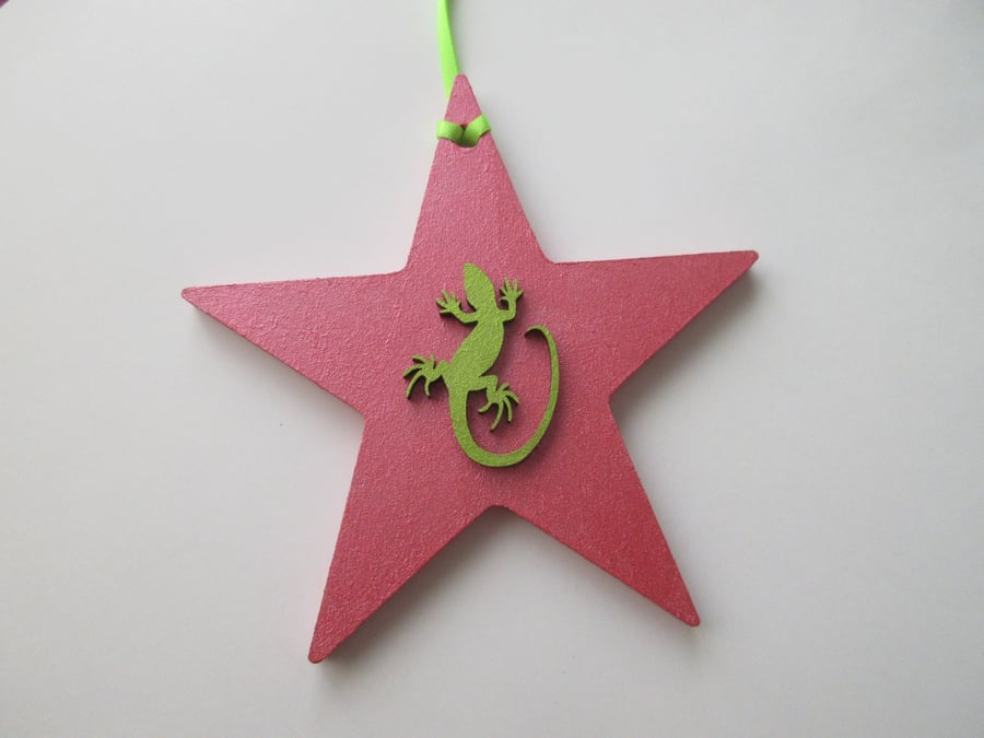 Lizard Reptile Star Christmas Tree Decoration Lime Green Red
