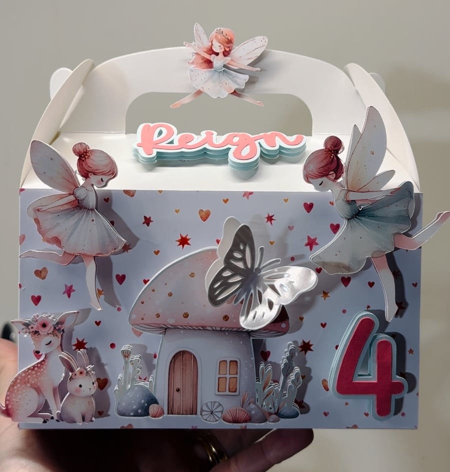 6 Personalised Fairies and Butterflies party boxes, party bags