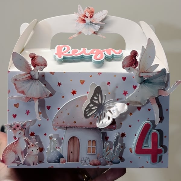 6 Personalised Fairies and Butterflies party boxes, party bags