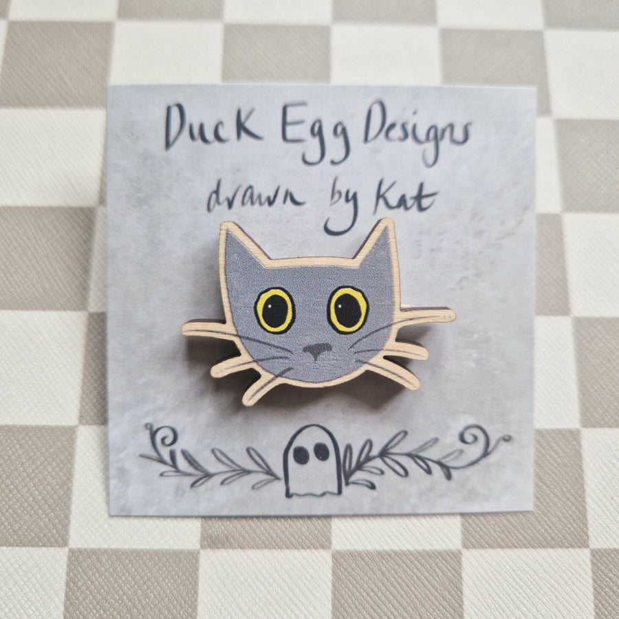 Luna Grey Cat Pin Badge