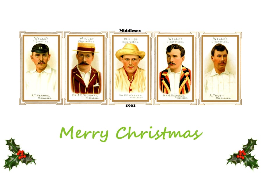 Christmas card cricket vintage 1901 design. Middlesex  FREE UK P&P