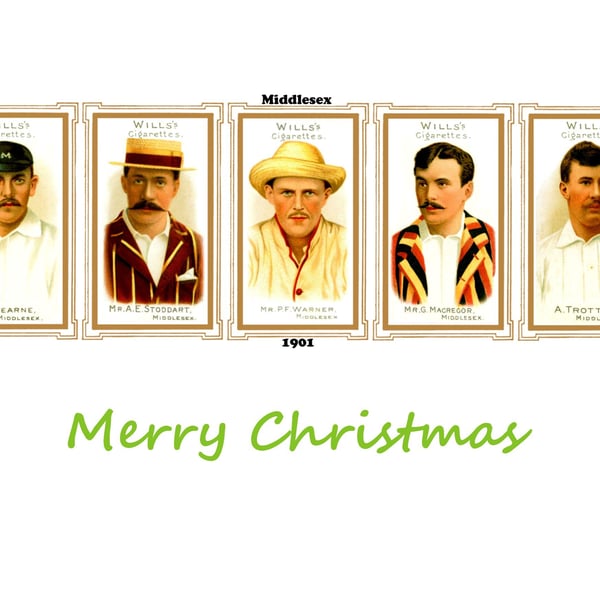 Christmas card cricket vintage 1901 design. Middlesex  FREE UK P&P