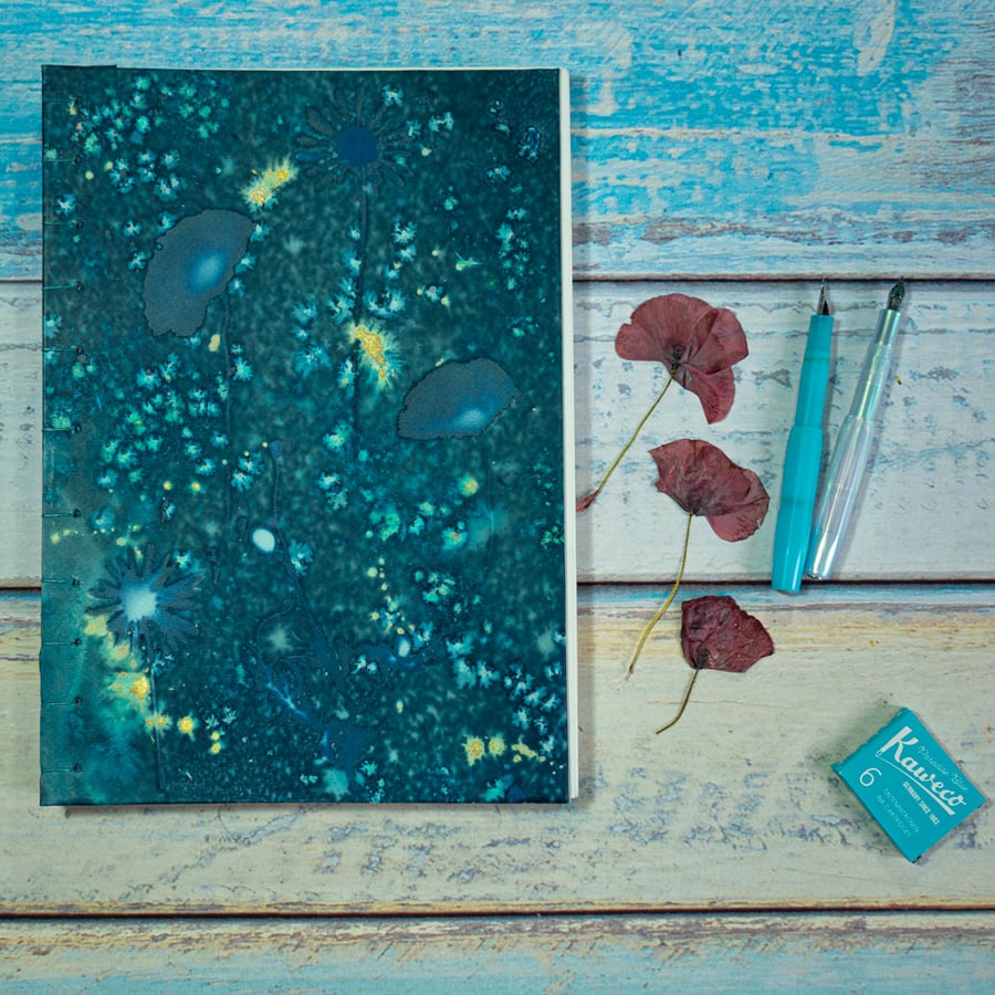 Acqua Marina Poppies and Daisies, A4 Hand Bound Journal (Folksy002)