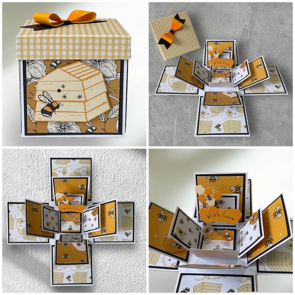 Bee Exploding Box. Handmade unique 3D ‘exploding’ box, special occasion keepsake