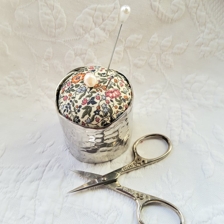Vintage knapkin ring and Liberty fabric pin cushion