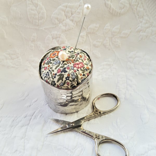 Vintage knapkin ring and Liberty fabric pin cushion
