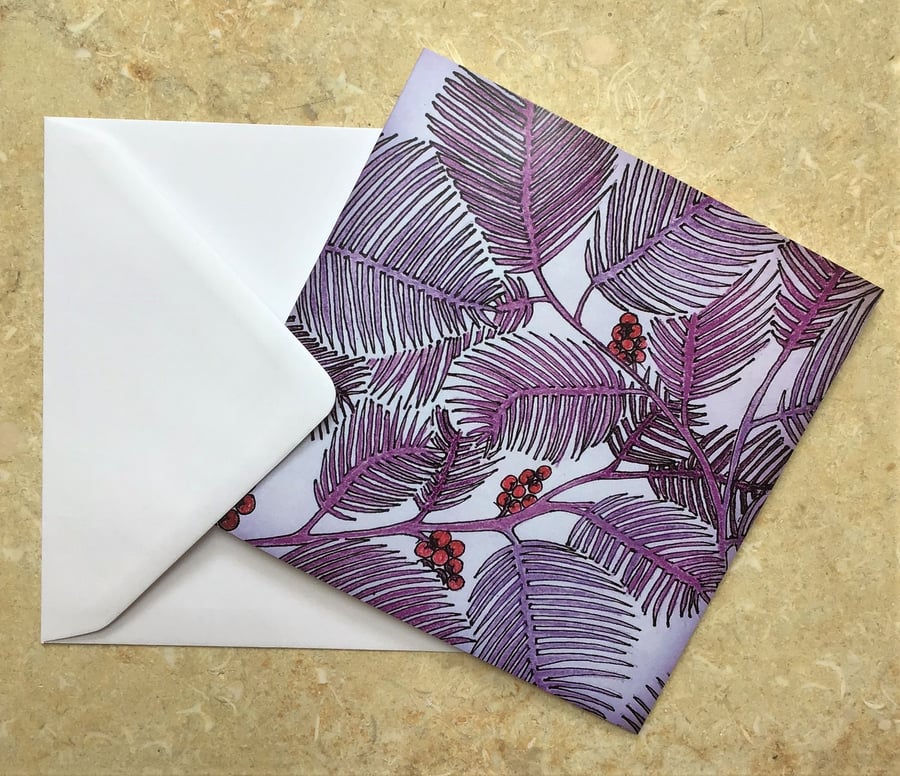 Greetings Card 'Sketchbook series - Purple Palm Leaves' 