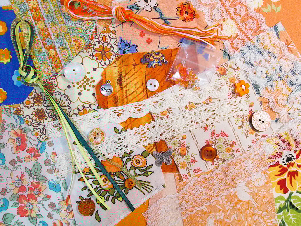 Mini orange slow stitching or junk journal kit for a beginner