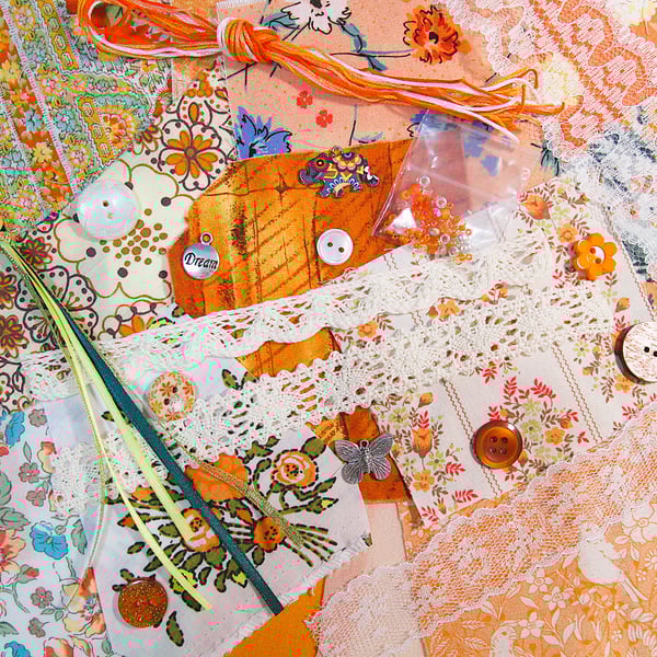 Mini orange slow stitching or junk journal kit for a beginner