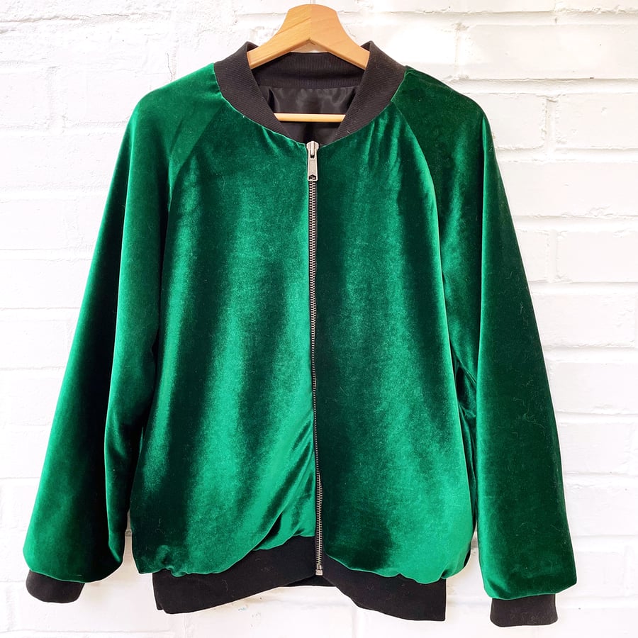 Green Velvet Bomber Jacket with black lining