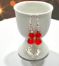 Sparkly Red Earrings with Turtle Dove Charm