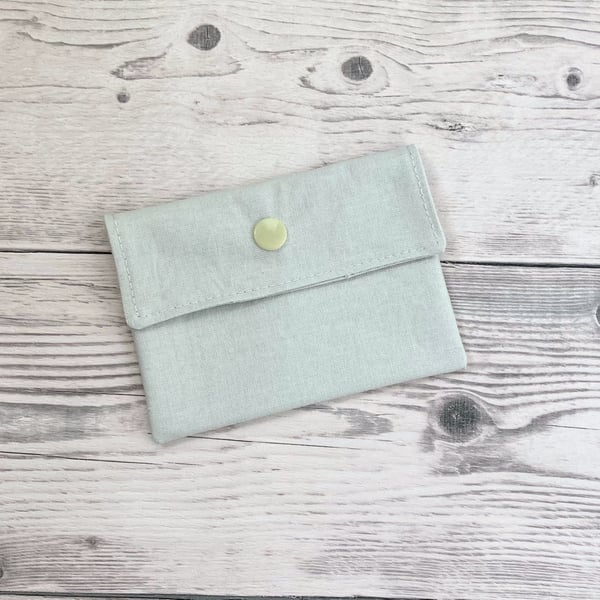 Light grey fabric card holder pouch. Loyalty, credit, debit cards purse. 