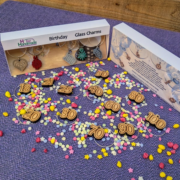 Birthday Glass Charms to keep track of your beverage - set of 6