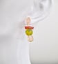  Peach & Rose Quartz Small Drop Earrings Czech Glass Floral Bead, - Image 4
