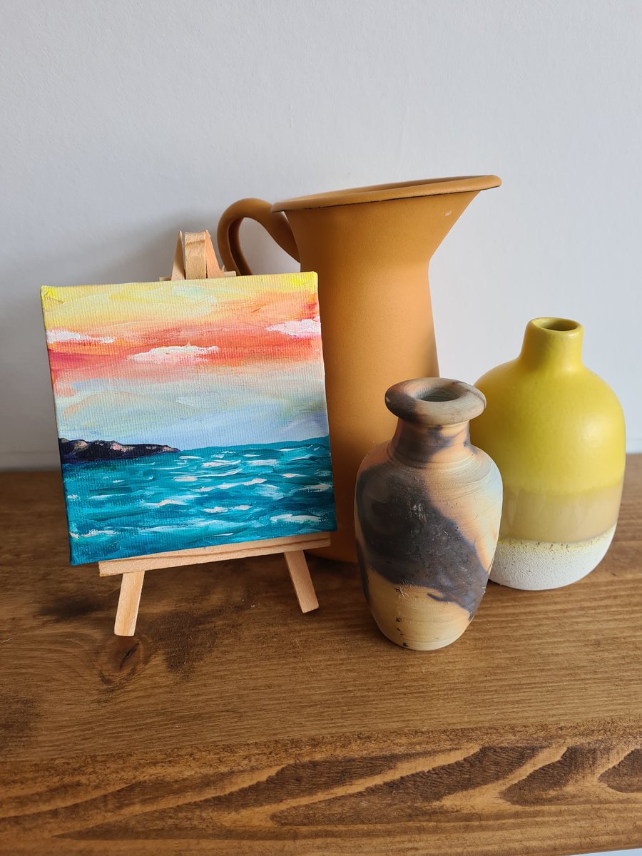 Mini art on canvas seascape original art acrylic painting home decor