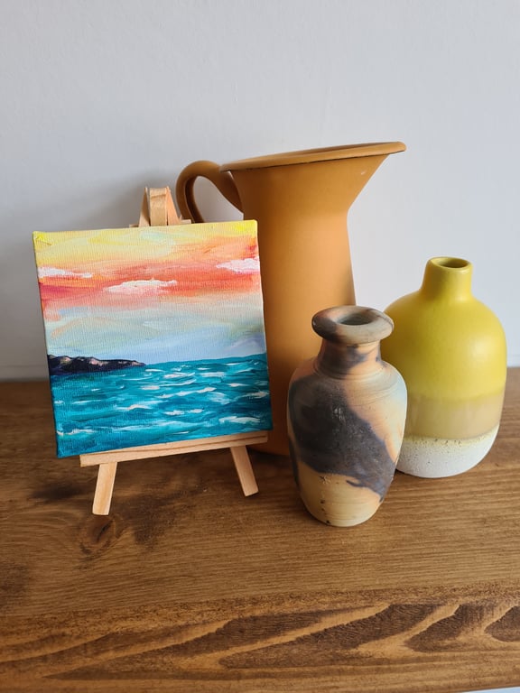 Mini art on canvas seascape original art acrylic painting home decor