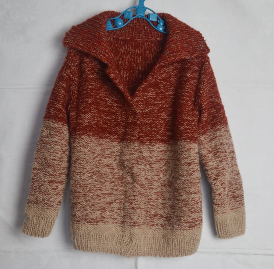 Hand Knitted Baby Collared Jacket Beige Brown Alpaca Wool 2-3 years Lang Yarns