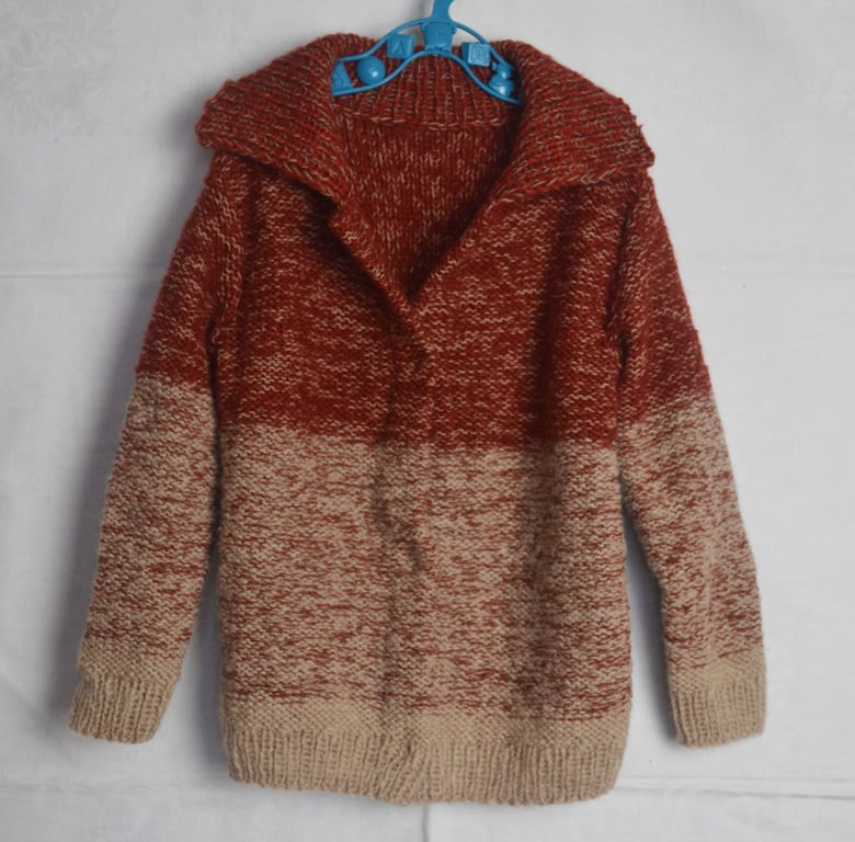 Hand Knitted Baby Collared Jacket Beige Brown Alpaca Wool 2-3 years Lang Yarns