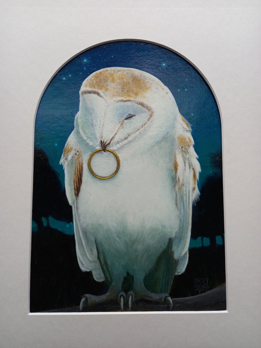 Framed oil painting 'Sleeping Barn Owl' 