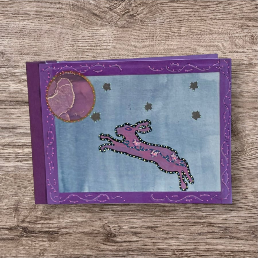Handmade notebook A6 with mixed media cover design - Hare & Moon 