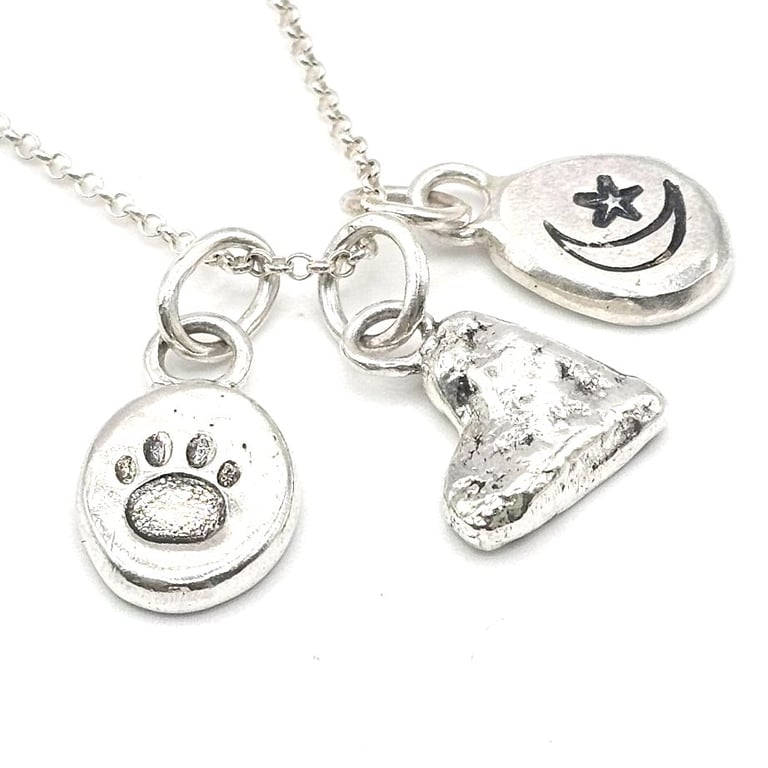 Personalised Sterling Silver Cluster Necklace, Hand-Stamped Pebble Charms, Mix &