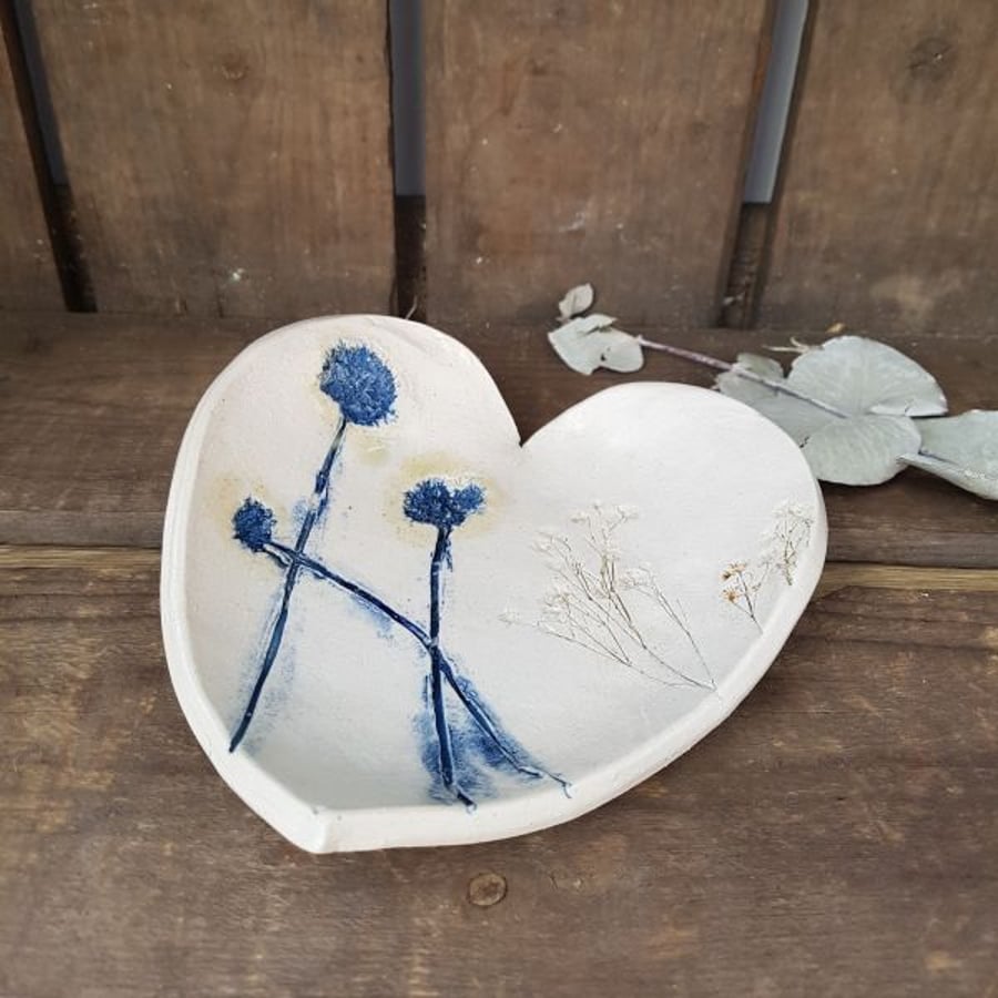 Ceramic Heart Bowl – Blue Dandelions