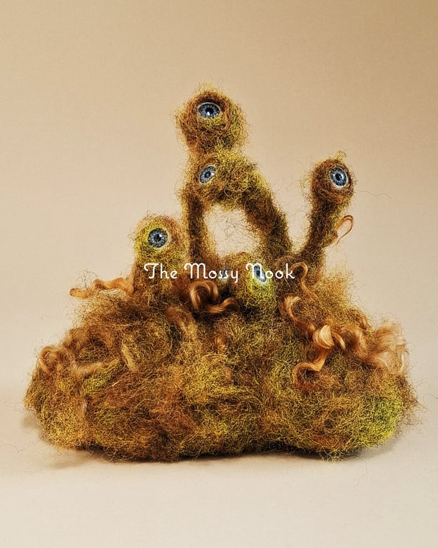 Needle Felted Moss Monster No.2. Handcrafted Forest Guardian, Fantasy Sculpture.