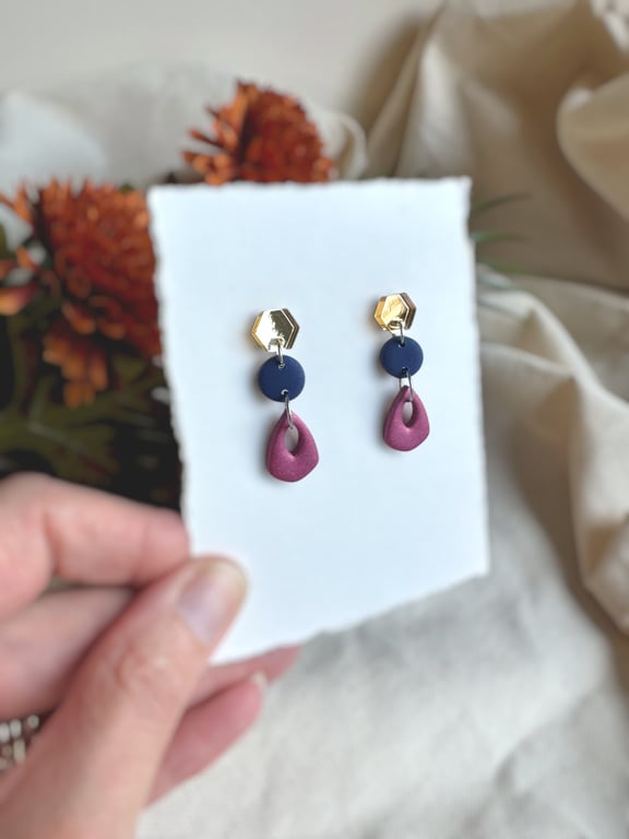 Hexagon & Hollow Tear Drop Autumn Earrings