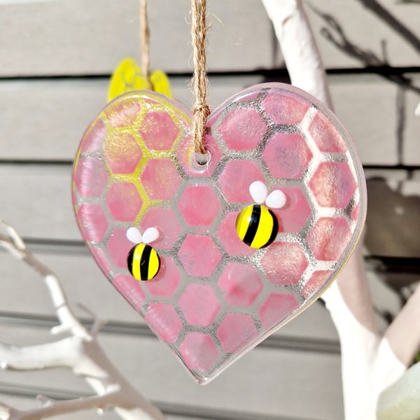 Pink Bee Glass Suncatcher