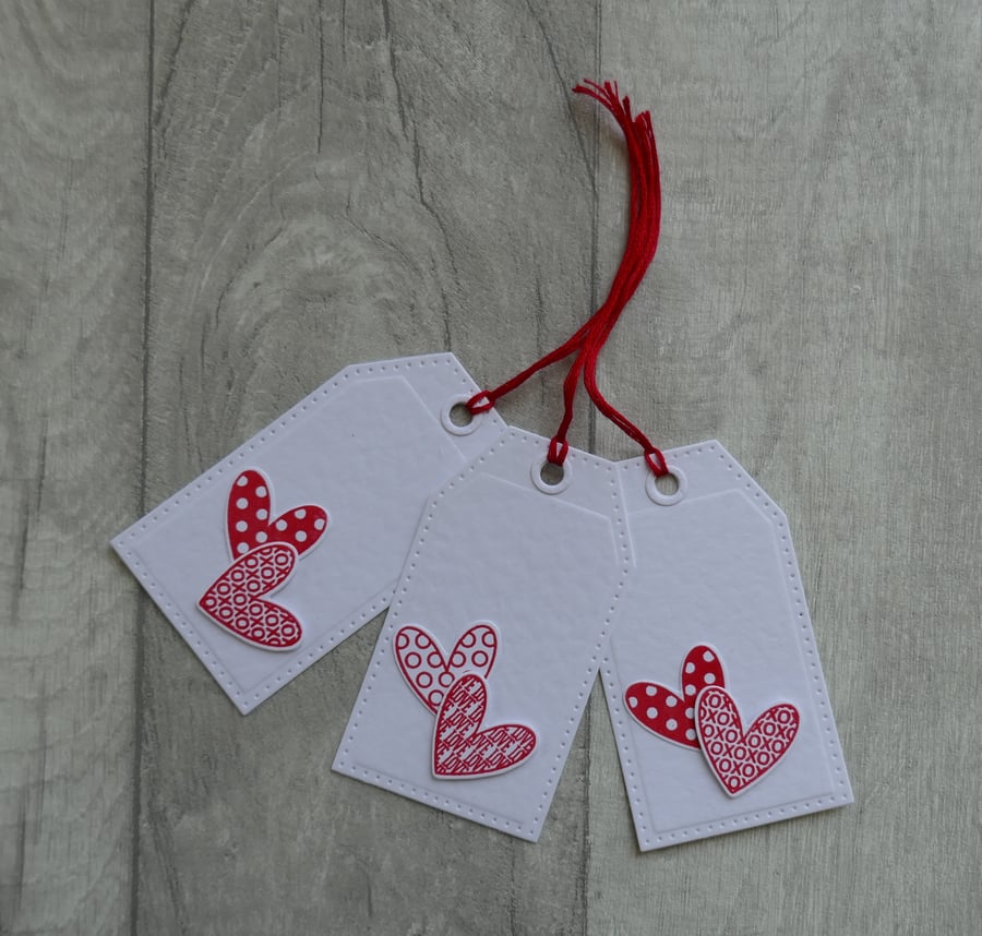 Two Red Hearts - Set of Three Gift Tags
