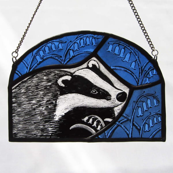 Badger & Bluebells Stained Glass Light Catcher