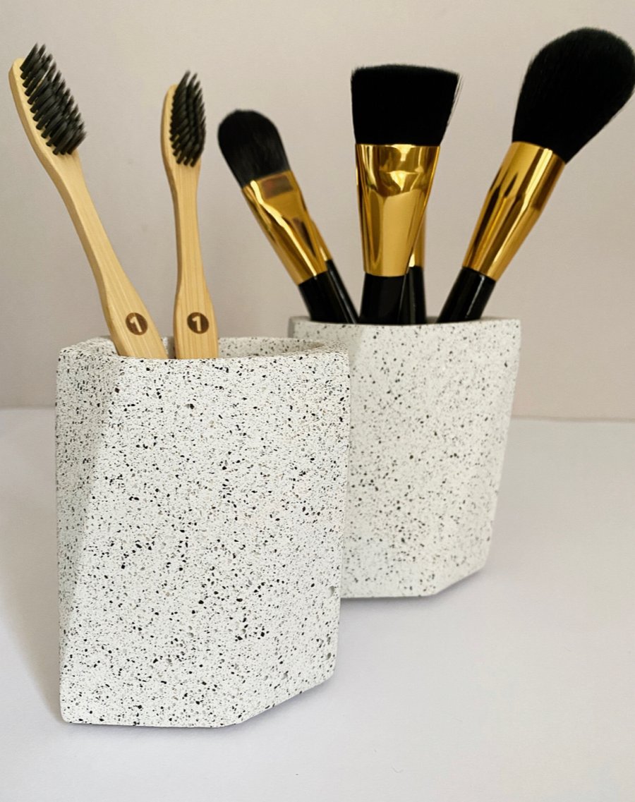 Hand Made Geometric Granite Brush Holder 