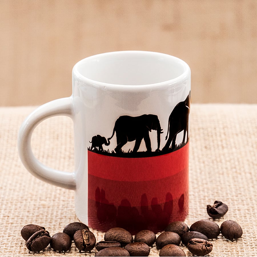 Red Elephant Family Espresso Coffee Mug with African Wild Animals Wildlife.