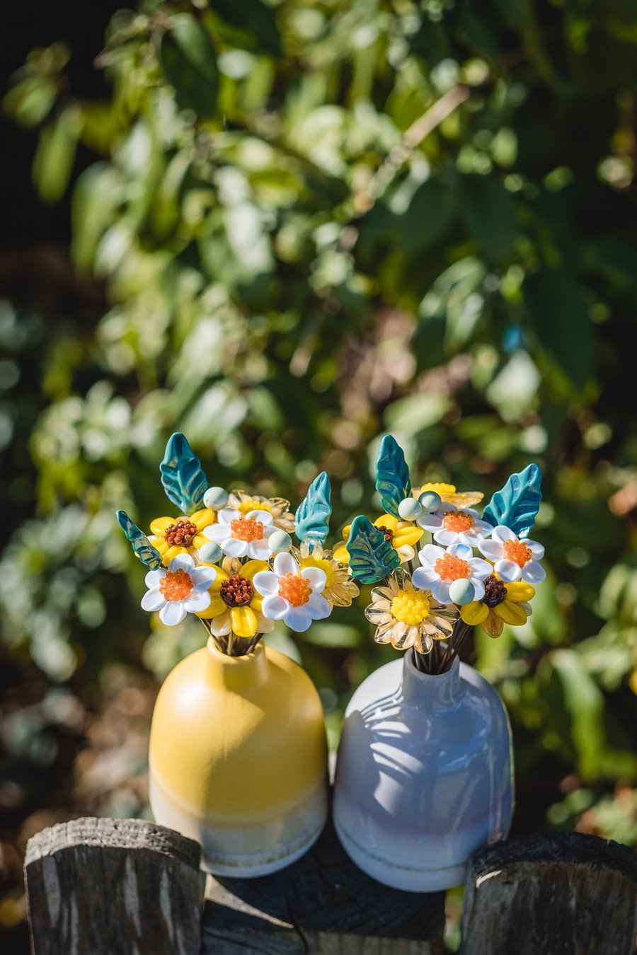 Sunflower Vase - Glass Flowers with Grey Ceramic Vase - Sunflower Flowers - Cera