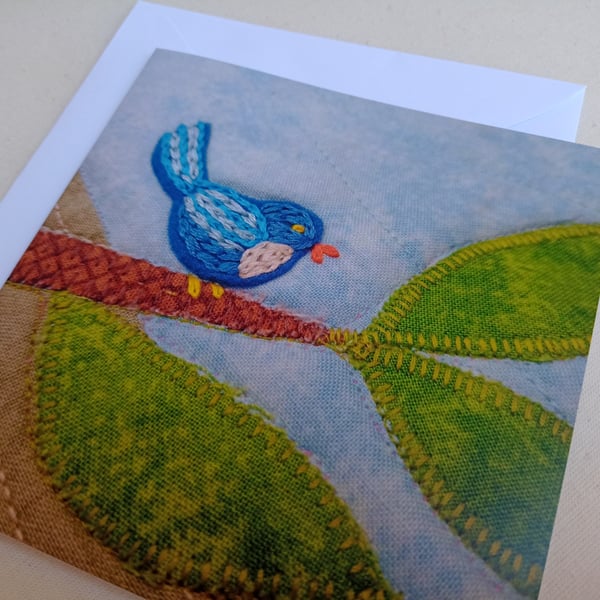 Blue Bird printed blank card, based on my own embroidered applique design