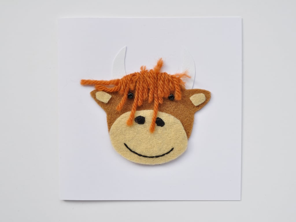 Highland coo handmade greeting card