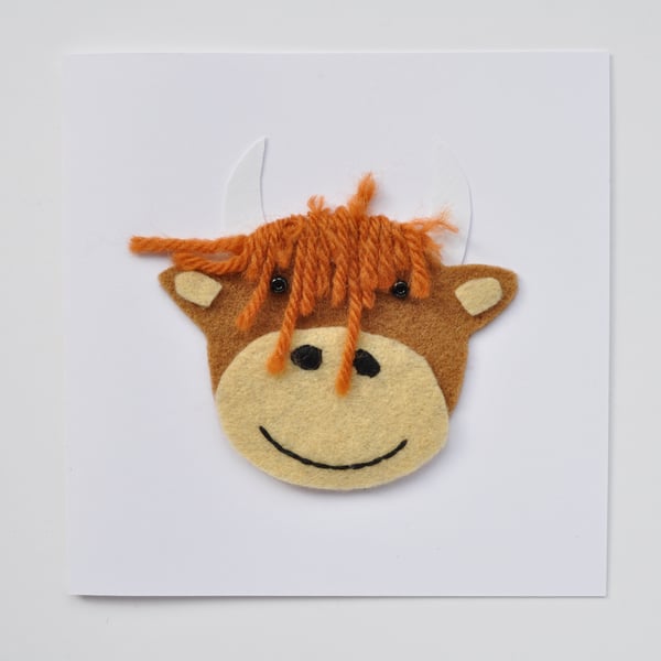 Highland coo handmade greeting card