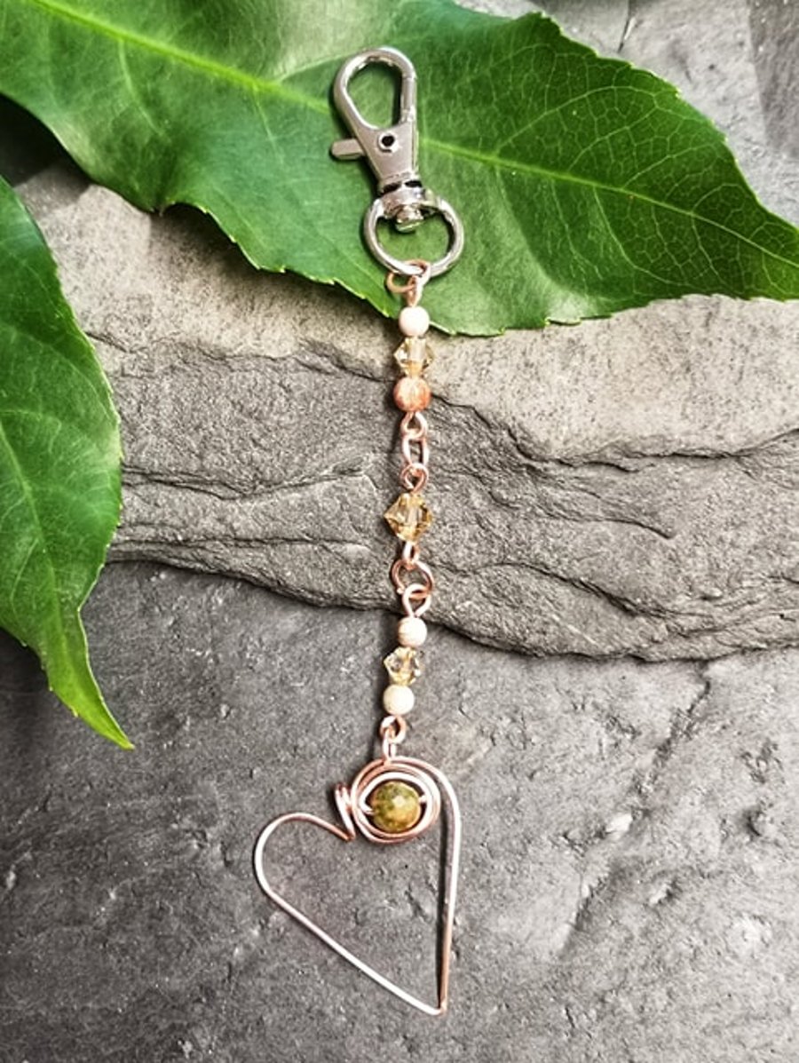 Rose Gold Heart Keyring bag charm